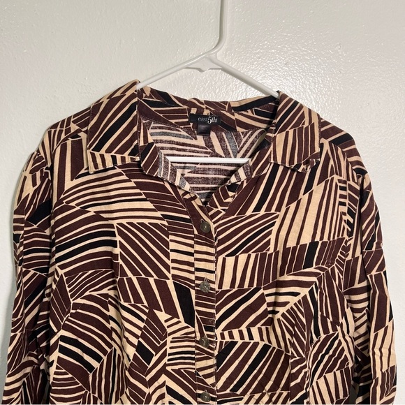 Vintage East 5th Linen Button Down Shirt Beige Geometric XL - Picture 2 of 11